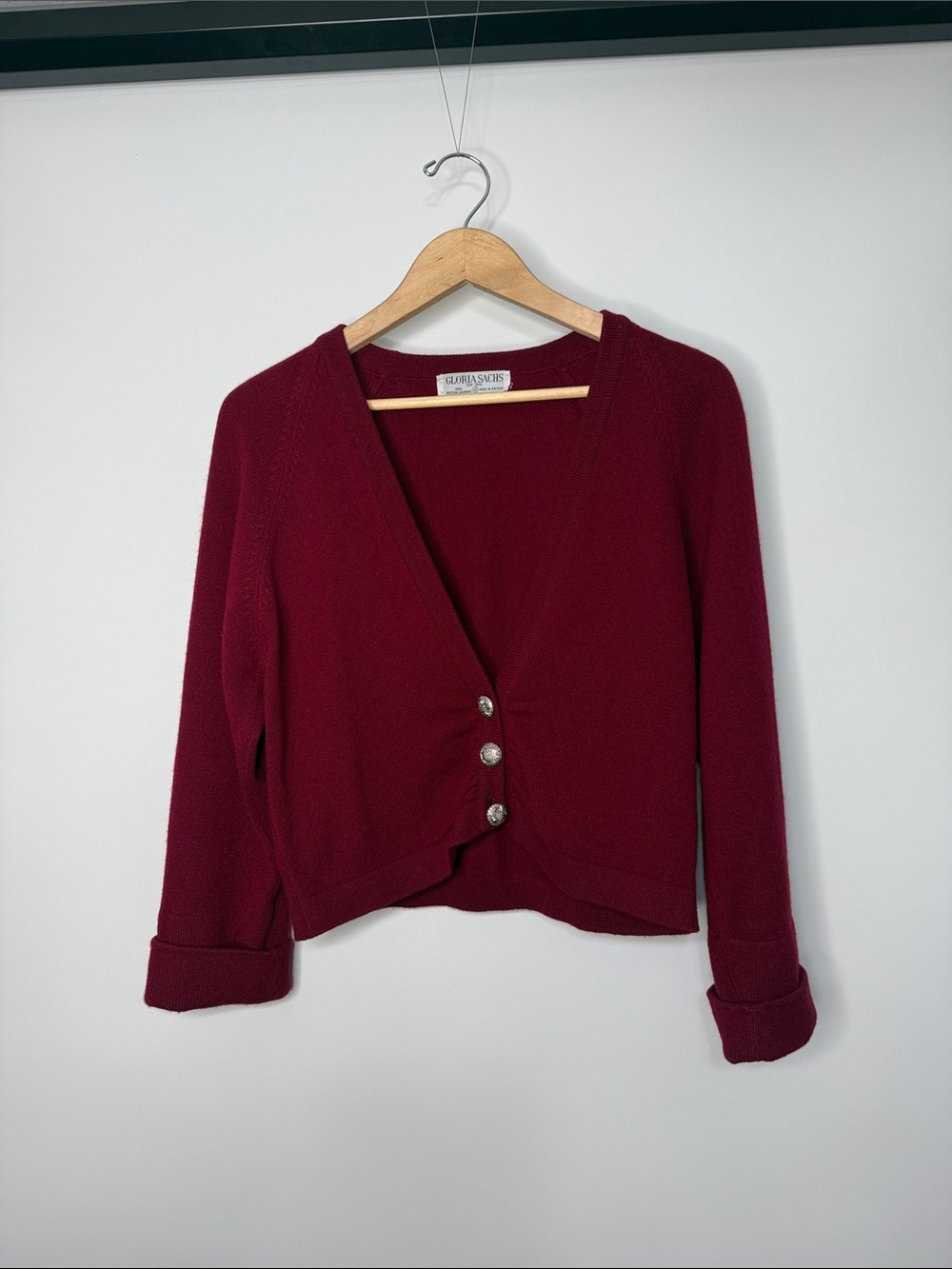 Gloria Sachs 100% Scottish Cashmere Burgundy Button-Front Cardigan Sweater